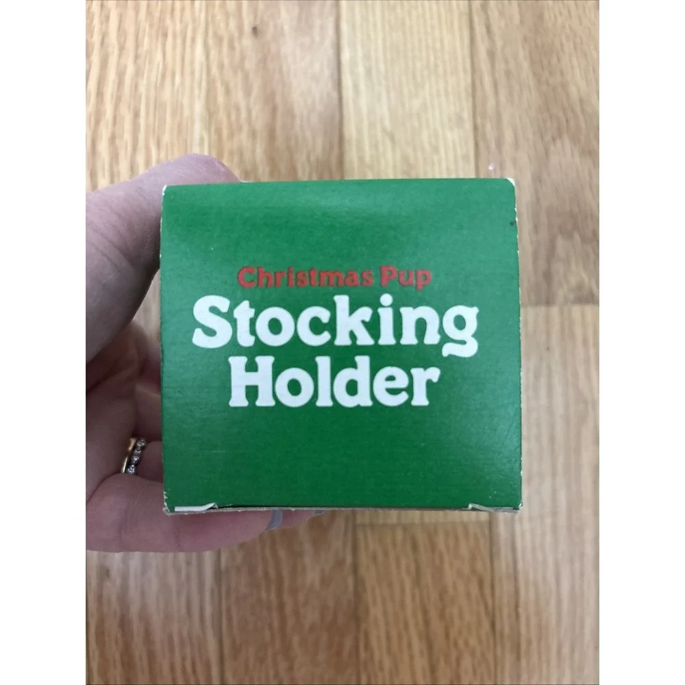 Vintage Giftco Christmas Pup Stocking Holder Puppy Santa Hat Mantel Decor Boxed